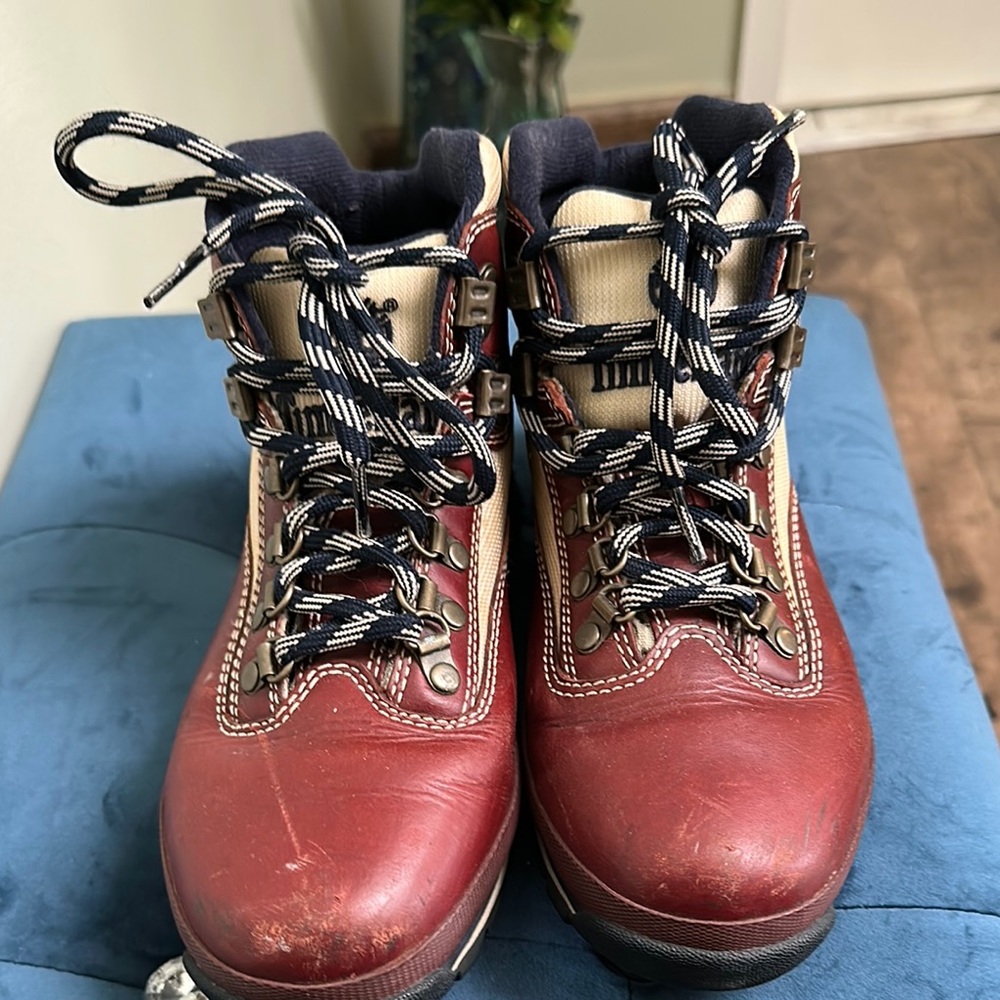 Burgundy and Cream Hiking Boots